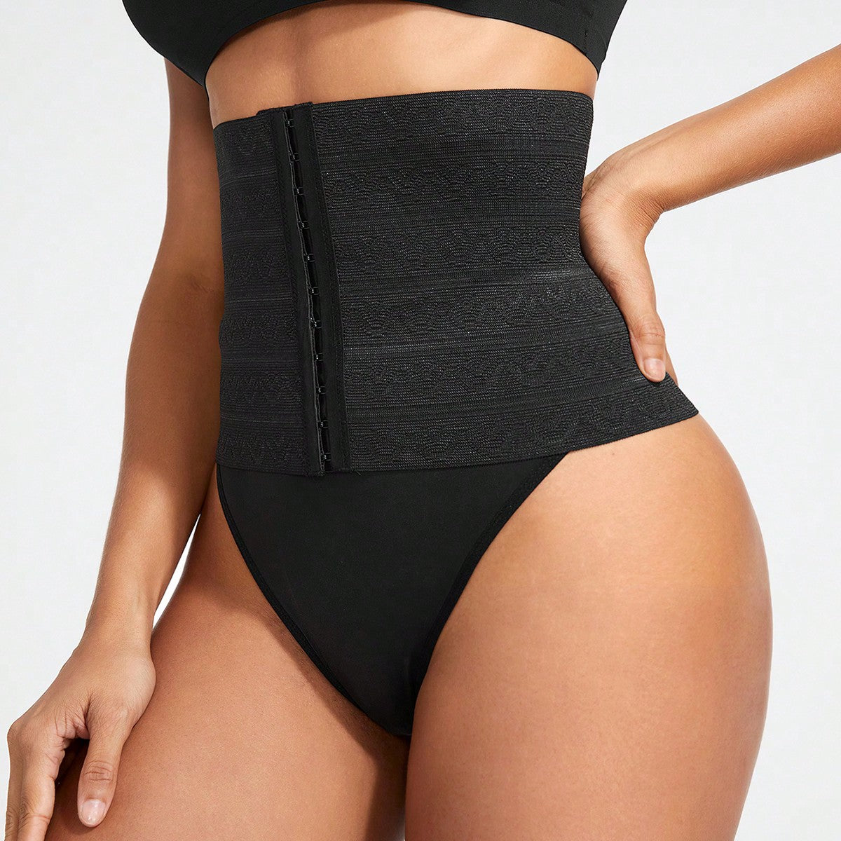 Women's Waist Shaper Belt With Wave Striped Pattern And Button Up Closure