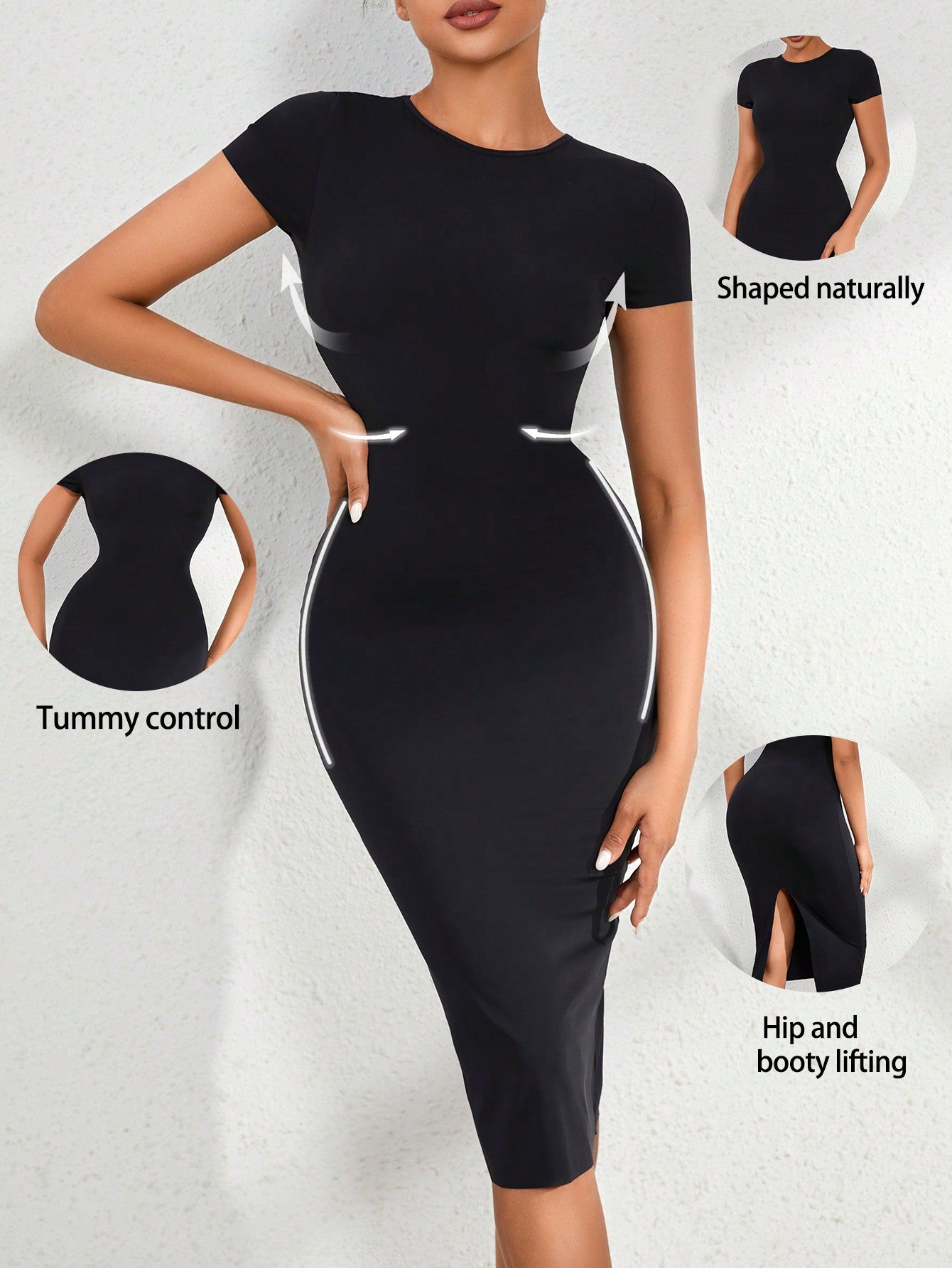 Solid Split Back Bodycon Shapewear Dress