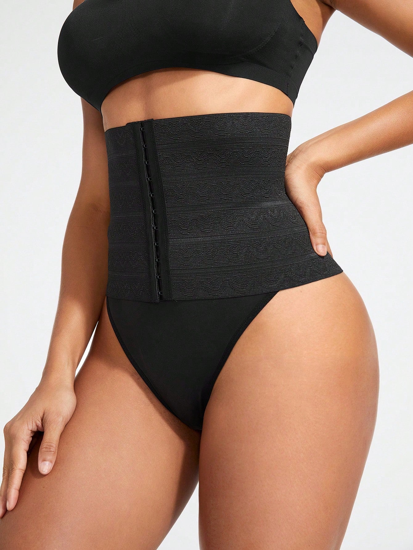 Women's Waist Shaper Belt With Wave Striped Pattern And Button Up Closure