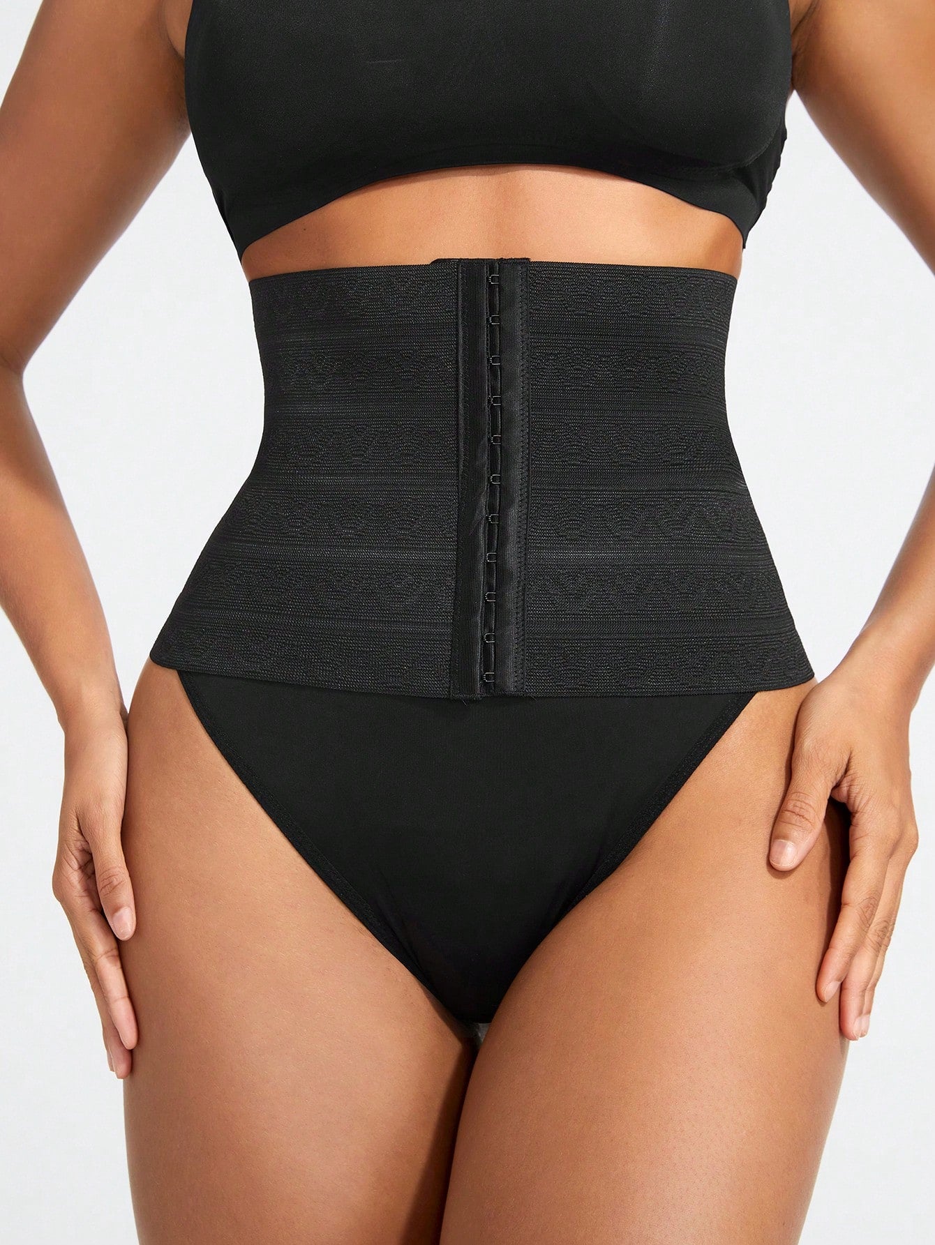 Women's Waist Shaper Belt With Wave Striped Pattern And Button Up Closure