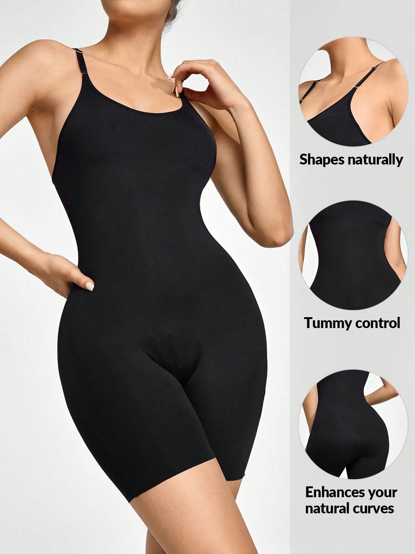 Low Back Black Shapewear Bodysuit Body Shaper Bust & Butt Lifter With Adjustable Straps-Tummy Waist Control