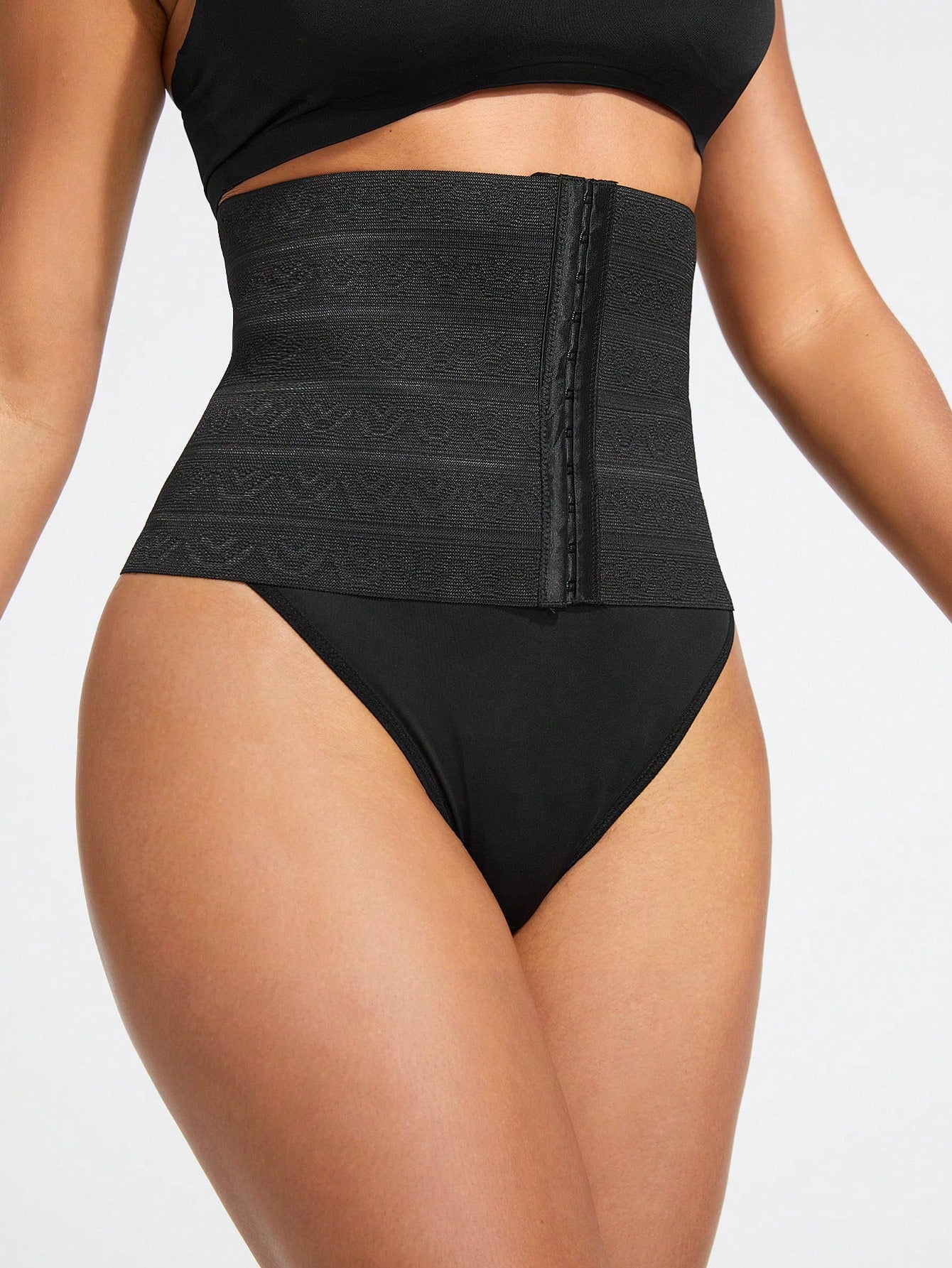 Women's Waist Shaper Belt With Wave Striped Pattern And Button Up Closure