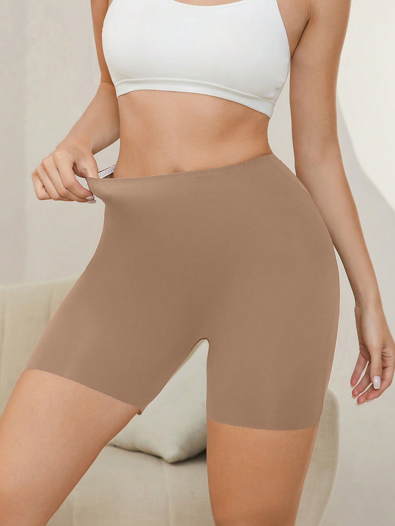 Seamless High-waisted Square Cut Ice Silk Safety Pants For Women, Anti-chafing And Tummy Control Leggings