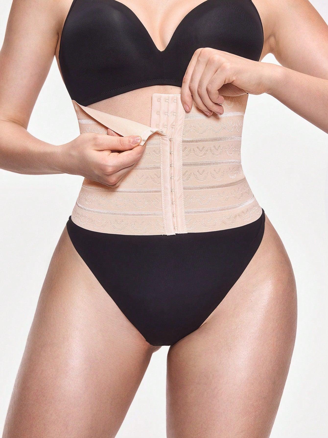 Women's Waist Shaper Belt With Wave Striped Pattern And Button Up Closure